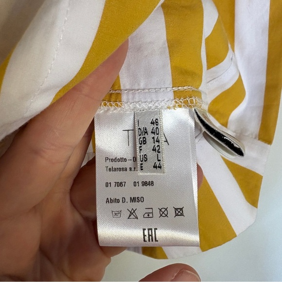 TELA Yellow Stripe Set Pencil Skirt Oversize Top Button Cotton Size L - Picture 12 of 16